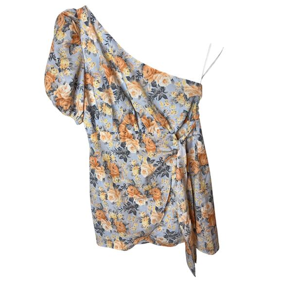 Hello Molly NEW Size 10 Flowers of the Sun Mini Dress Blue Orange One Shoulder - Picture 2 of 10